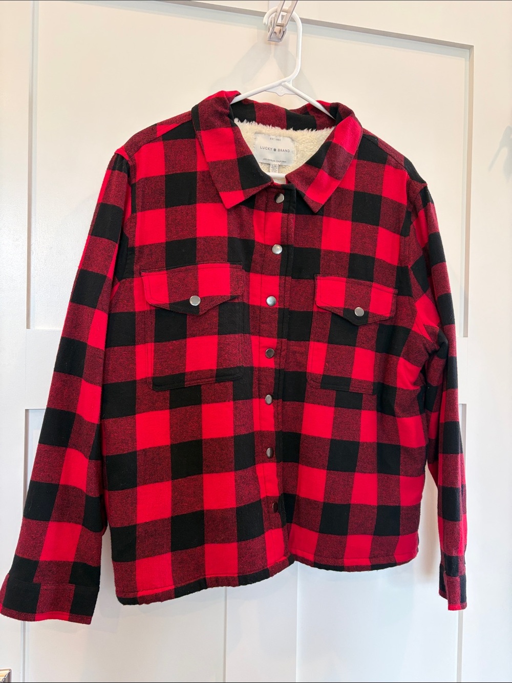 NWT Lucky Brand Red and Black Buffalo Plaid Sherpa-Lined Jacket Size L